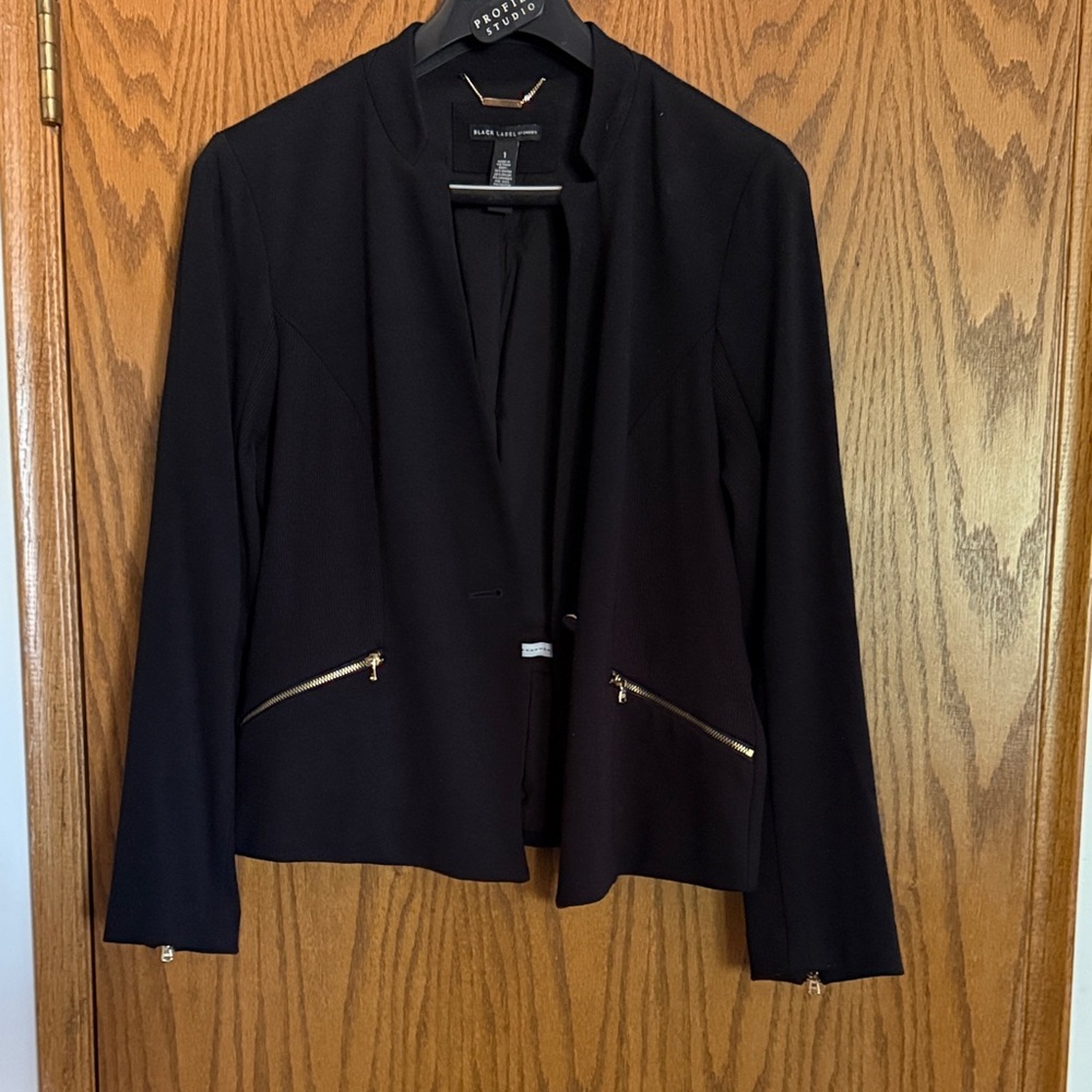 2X$15 Black Label Black Blazer with Gold Zipper Accents